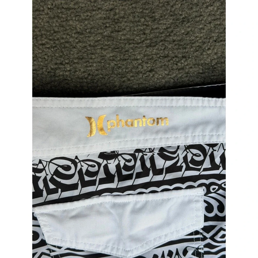 Hurley Phantom Cryptik Board Shorts Mens 33 Black White Tribal Geometric Swim